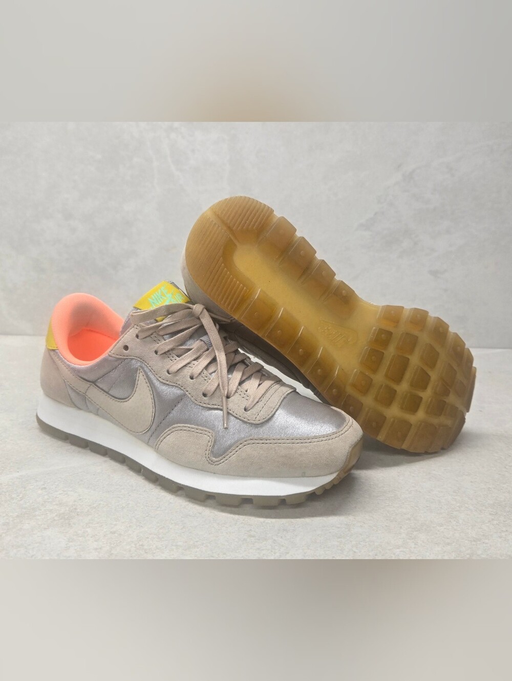 Nike Air Pegasus 83 Premium Metallic Silver Suede Coral Gum Sole Sneakers